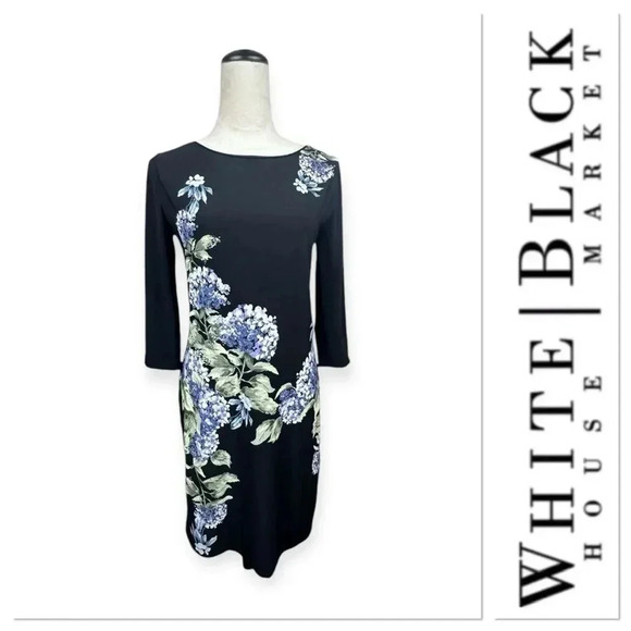 White House Black Market reversible dress with hydrangea flower print size S - Picture 1 of 14